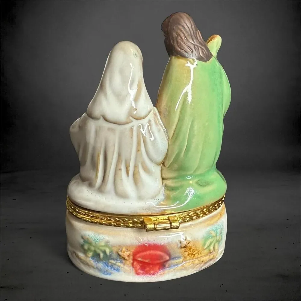 Ceramic Nativity Scene Trinket Box Hand Painted Christmas Gift